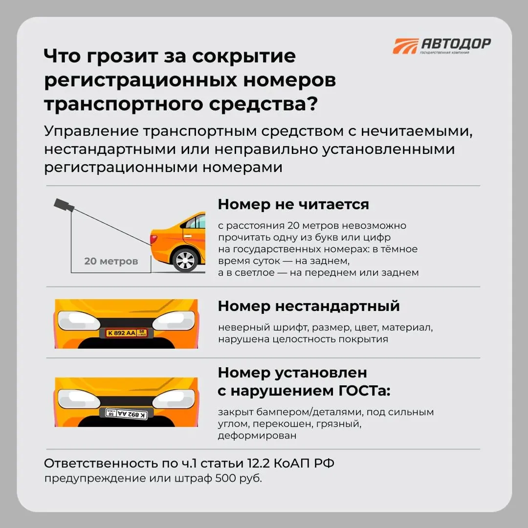Какое наказание грозит водителю за нечитаемый или скрытый номер
